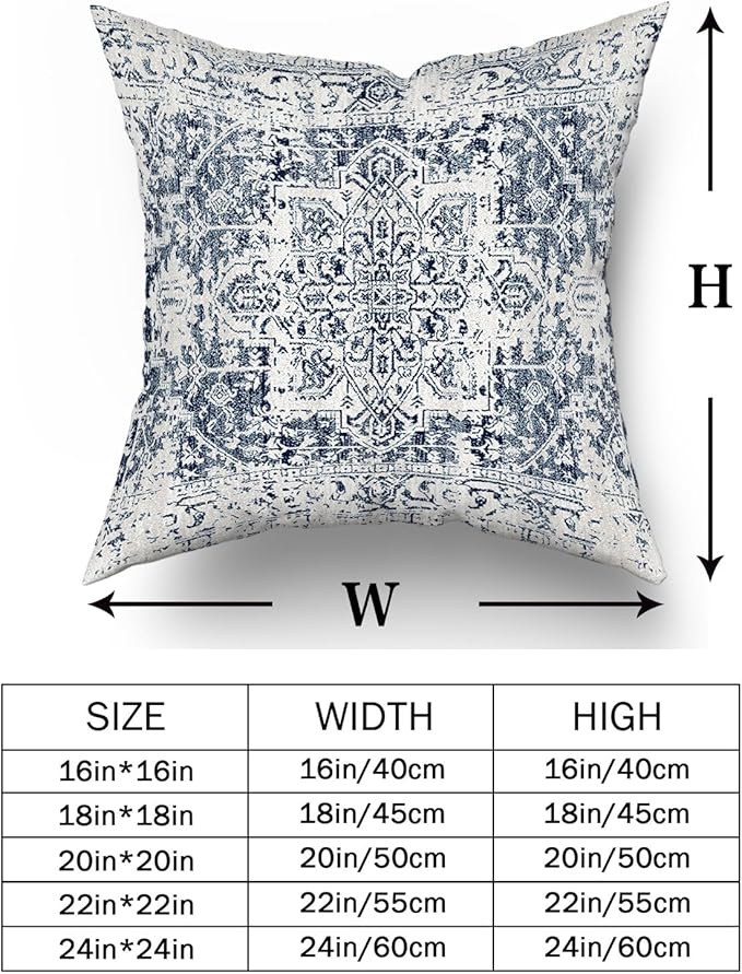 Navy Blue Grey Ethnic Boho Throw Pillow Covers 18x18 Inch Decorative Bohemian Carpet Pattern Vintage Gray Pillow Cases Rustic Cushion Covers Farmhouse Home Decor For Sofa Couch Outdoor Set of 2