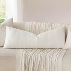 Foindtower Set of 2 Decorative Linen Check Throw Pillow Covers Neutral Long Body Lumbar Cushion Covers Farmhouse Vintage Boho Home Decor For Sofa Chair Couch Bedroom Living Room,14×36 Inch,Cream White
