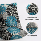 Black Turquoise Blue Pillow Covers 24X24 Inch Set of 2, Spring Summer Floral Dahlia Flower Cream Decorative Throw Pillow Covers Outdoor Modern Farmhouse Cushion Case for Home Couch Sofa Bed Decor