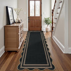 Scalloped Easy Jute Hallway Runner Rug, 2.6x8 Kitchen Non Slip Runner Washable Outdoor Indoor Long Rug, Farmhouse Morden Carpet for Porch Bedroom Laundry