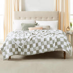 WRENSONGE Checkered Throw Blanket, Sage Green Soft Cozy Fluffy Warm Hand Made Throw Blankets for Couch, Sofa, Chair, Bed, Camping, Picnic, Travel Lightweight Bed Blanket - 90"*108"