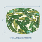 LVTXIII Indoor/Outdoor Inflatable Ottoman with Handle D21 x H9 Inch, Weather-Resistant Round Footstool Pouf for Patio Camping Living Room, Portable Footrest Extra Seating, Lush Leaf Jungle