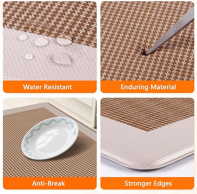 Kitchen Mats, 2PCS Kitchen Rugs for Floor, Cushioned Anti-Fatigue Mats for Kitchen Floor, Non-Slip Standing Desk Mat for Sink, Home, Laundry & Office, 17.3"x30"+17.3"x59" (Khaki)