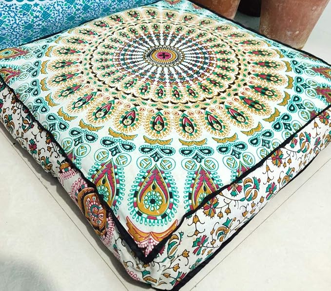 ICC Mandala Floor Pillow Cushions Cover Seating Throw Covers Hippie Decorative Bohemian Ottoman Poufs Cases Boho Indian Large Pouf Decor Kids Cushion Case Meditation Zipped 24 Inches Square Musturd