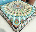 CRAFT KALA Mandala Floor Pillow Cushion Cover Seating Throw Cover Hippie Decorative Bohemian Ottoman Poufs Pom Pom Pillow Cases Boho Indian Cotton Living Room Yoga Home Décor 35" Square,Mustard Mirchi
