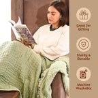 Folkulture 100% Cotton Boho Throw Blanket, 50" X 60", Green and Sage Green