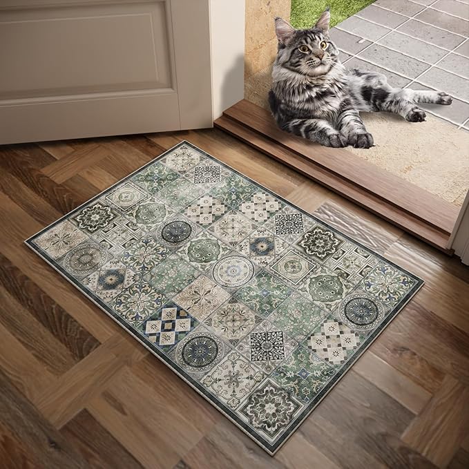 Washable 2'x3' Non Slip Rug Vintage Soft Low Pile Lightweight Small Area Rugs for High-Traffic Areas (Entryway, Kitchen, Hallway), Farmhouse Decor