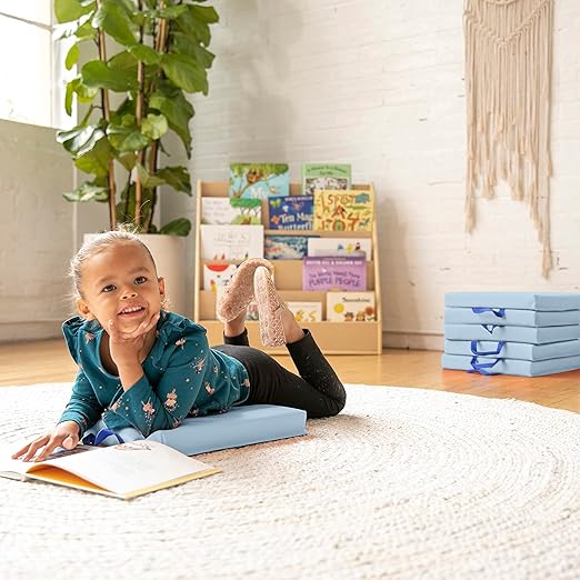 ECR4Kids SoftZone Floor Cushions, Square, Flexible Seating, Powder Blue, 6-Piece