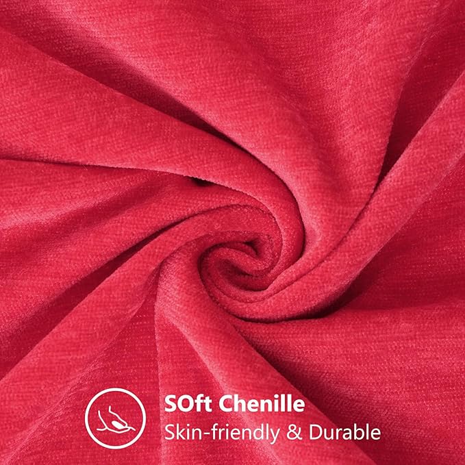 decorUhome Chenille Christmas Red Throw Pillow Covers 18x18 Inch Set of 2, Decorative Soft Couch Pillow Covers Solid Dyed Accent Farmhouse Neutral Square Pillow Cases for Sofa Bed Living Room