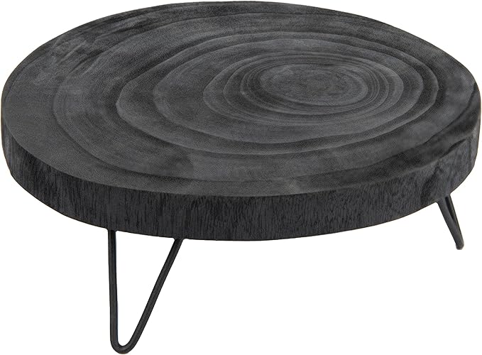 Creative Co-Op Decorative Paulownia Wood Pedestal, Black, 11"