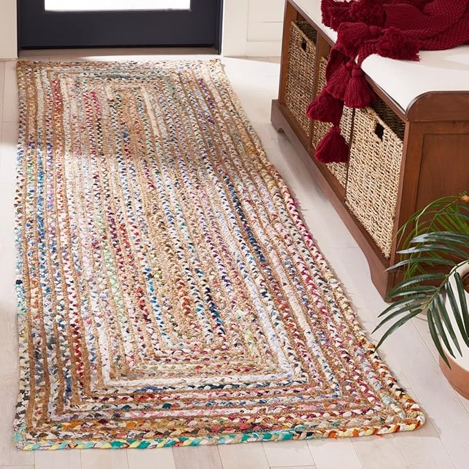 SAFAVIEH Cape Cod Collection Area Rug - 2'3" x 5', Beige & Multi, Handmade Jute & Cotton, Woven Braided Design (CAP202B)