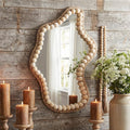 Boho Wall Decor Mirror 14"x9" Irregular Wall Mirror Small Farmhouse Rustic Decorative Wooden Bead Hanging Mirrors for Bedroom Living Room Vanity Entryway Over Sink Modern Home Decor