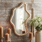 Boho Wall Decor Mirror 14"x9" Irregular Wall Mirror Small Farmhouse Rustic Decorative Wooden Bead Hanging Mirrors for Bedroom Living Room Vanity Entryway Over Sink Modern Home Decor