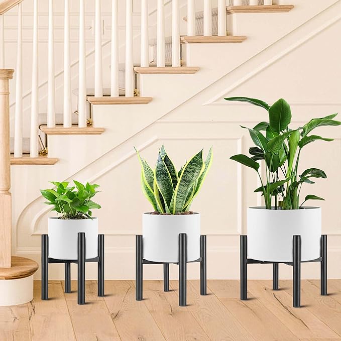 2PCS Adjustable Metal Plant Stand Black, Fits 6 -10 Inch Heavy Duty Flower Pots Holder - Floor Single Plant Stands Indoor Outdoor for Corner Planter Outside Potted Plants (Pot Not Included)