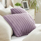 Bedsure Double-Side Striped Throw Pillow Covers 18x18 Set of 2, Spring Fluffy Light Purple Soft Decorative Pillow Covers, Home Decor for Couch Sofa Living Room Bedroom