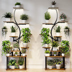 Plant Stand Indoor with Grow Lights - 9-Tier Curved Plant Stand, Tall Metal and Wood Indoor Plant Shelf with Unique Arched Design, Multi-Tier Flower Pot Holder Rack with Waterproof Finish, 63" Tall for Living Room, Balcony, and Garden