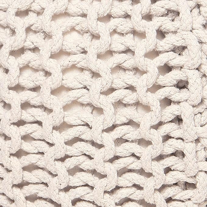 · REDEARTH · Round Pouf Ottoman - Cable Knitted Boho Poof - Home Décor Cord Pouffe Handmade Circular Footrest for Living Room - Bedroom - Kids Bedroom - 100% Cotton Pouf (19.5"x19.5"x14") - Natural