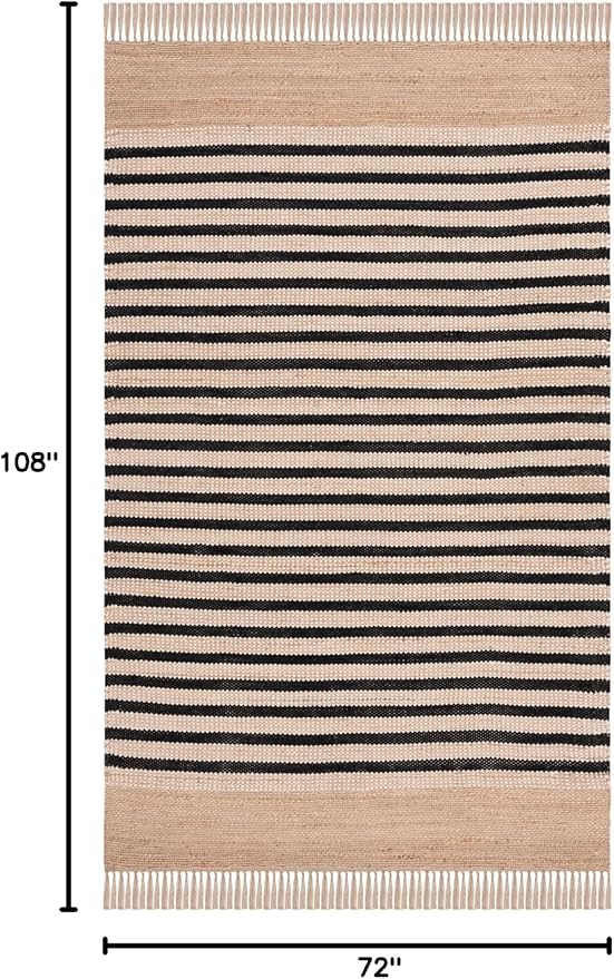 SAFAVIEH Natural Fiber Collection Area Rug - 6' x 9', Natural & Black, Handmade Jute, Ideal for The Living Room, Bedroom, Dining Room (NFB325Z-6)