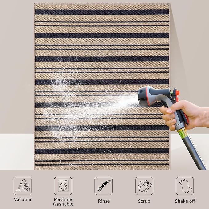 Tangsoo Stripe Easy Jute Rug,Ultra Thin 2x3 Outdoor Rug for Entryway,Non-Slip Washable Small Rug Modern Front Door Mat Throw Carpet for Kitchen Bedroom Porch Doorway