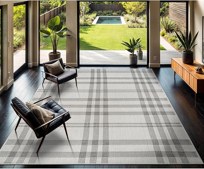 CAMILSON Easy Jute Rug 10x14, Indoor Outdoor Off-White Color Fiber Area Rugs for Living Room Patio and Dining Room Rug, Checkred Boho Woven Design, Easy-Cleaning, Washable Outside Carpet (10 x 14)