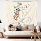 SVBright Abstract Woman Butterfly Fabric Wall Hanging Tapestry 59Wx51H Inch Mid Century Modern Minimalist Flower Plant Beige Terracotta Aesthetic Portrait Home Decor Art for Living Room Bedroom Dorm