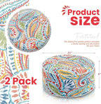 Juexica 2 Pack Outdoor/Indoor Inflatable Ottoman 21 x 9 Inch Paisley All Weather Round Footrest Stool with Handle Water Repellent Portable Footstool Pouf for Patio Garden Camping Home Deck Travel
