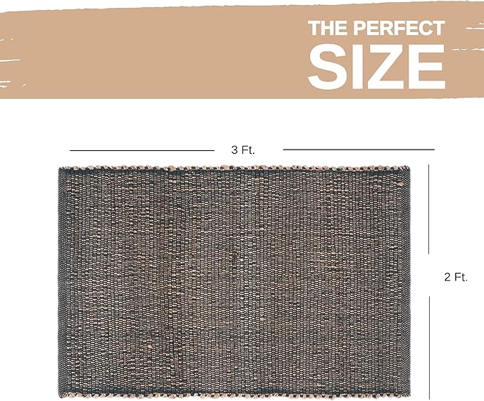 Green Jute & Cotton Braided Rug Rectangle 2' x 3' – Reversible Soft Accent Rug for Entryway, Kitchen, Bathroom