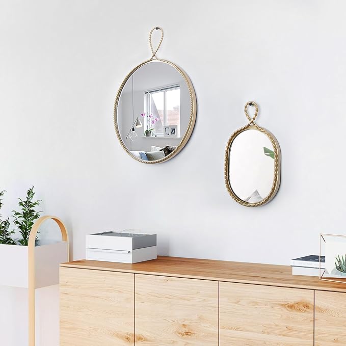 Boho Mirror for Wall Decor - Gold Metal Framed Boho Bedroom Decor - 12 inch
