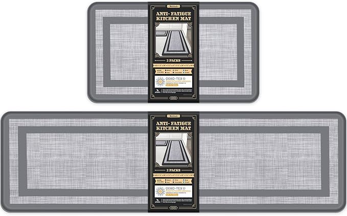 Mattitude Kitchen Mats Set of 2 Cushioned Rugs 0.47 inch Thick Anti-Fatigue Mats for Kitchen Floor,Waterproof Non-Slip Mats and Rugs Set for Office,Floor,Laundry 17.3"×29"+17.3"×59",Grey