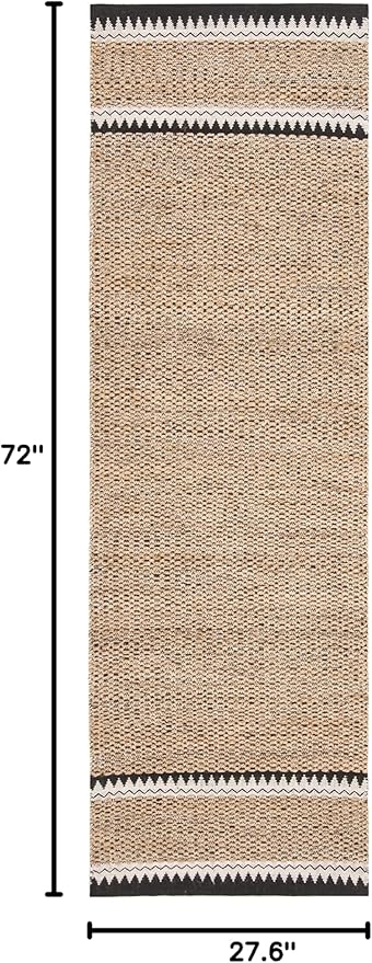 SAFAVIEH Natural Fiber Collection Runner Rug - 2'3" x 6', Natural & Black, Handmade Farmhouse Boho Coastal Rustic Jute, Ideal for High Traffic Areas in Living Room, Bedroom (NF874B)