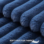 Pallene Faux Fur Plush Throw Pillow Covers 22x22 Set of 2, Luxury Soft Fluffy Striped Decorative Pillow Covers for Sofa, Couch, Living Room, Navy Blue