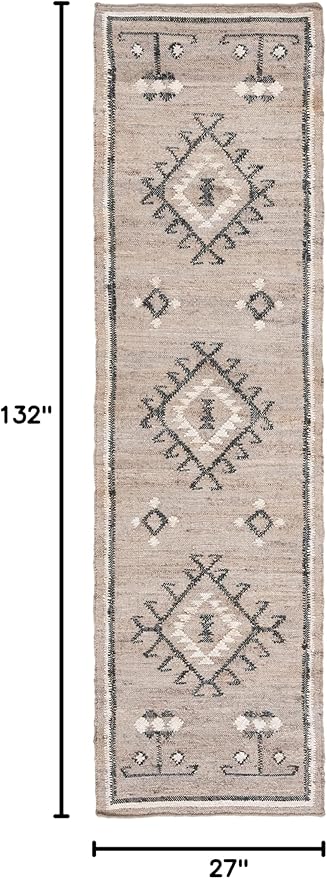 SAFAVIEH Kilim Collection Runner Rug - 2'3" x 11' Runner, Grey & Black, Handmade Flatweave Boho Tribal Jute, Ideal for Living Room, Bedroom, Dining Room (KLM762F-211)