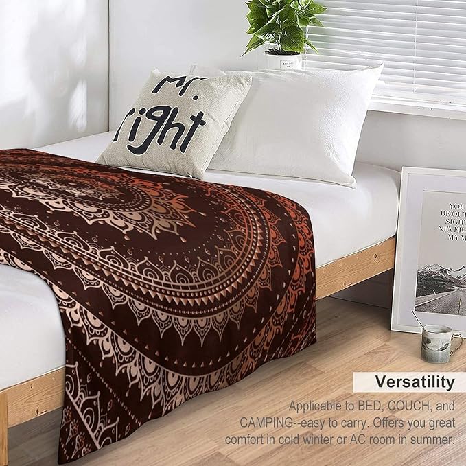 Mandala Throw Blanket Enclosing Magic Circle Egyptian Folkloric Culture Pattern Blanket for Sofa Bed Couch Chair Or Dorm 60"x80"