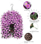 Artificial Hanging Daisy Flowers Plants Baskets for Outdoor Decoration, Fake Silk Light Fuchsia Mums Orchid Trailing Vines in Planter Realistic UV Resistant for Balcony Porch Decor