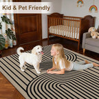 Outdoor Rug 4x6, Easy Jute Rug Non-Slip Indoor Outdoor Carpet, Washable Floor Mat Modern Black Striped Area Rug for Living Room, Bedroom, Patio, Dining Room, Office Area, Black