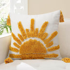 Adabana Boho Decorative Throw Pillow Covers 18x18 Tufted Yellow Sun Sunshine Pillow Cover for Bedroom Living Room Bed Sofa
