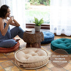 English Home Floor Pillow, Round Boho Floor Pillow, Thick Quilted Seat Cushion, Cat and Dog Bed, Comfortable Floor Cushions for Adults, Soft Meditation Cushion, Bench Cushion, Beige, 22" 5" Inch