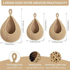 Halidali Hanging Fruit Baskets for Kitchen, 3 Pack Boho Cotton Rope Handwoven Vegetable Storage Wall Mounted Large Organizing Basket for Farmhouse Decor, Onion, Potato, Garlic and Plants (Linen)