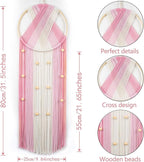 EOBTAIN Pink Macrame Wall Hanging Dream Catchers Pink and Beige Woven Tapestry Wall Art with Ombre Tassel, Boho Macrame Wall Decor for Bedroom Living Room Apartment Home,31.5L x9.84W Inch