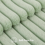 decorUhome Summer Cozy Faux Fur Throw Pillow Covers 26x26 Set of 2 Decorative Plush Striped Modern Farmhouse Boho Couch Euro Sham Pillow Cases with Velvet Back for Sofa Bed Living Room, Sage Green