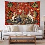 FEASRT European Royal Tapestry Medieval Princess Tapestry, 60x40 Inches Soft Flannelette, Lady and Unicorn for Living Room Bedroom Dorm Decor