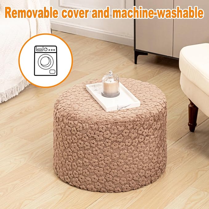 Round Pouf Ottoman 20 x 20 x 14 Inches Boho Poof Home Decor Floor Pouffe Ottoman Foot Rest for Couch Sofa Bean Bag Chairs Living Room Bedroom (Coffee)