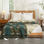 Boho Throw Blanket for Couch Sofa Bed, 100% Cotton Woven Quilt with Tassel 80”x90”, Super Soft Muslin Blanket with Bird Printed, Decorative Reversible Bed Blanket/Cover for All Seasons