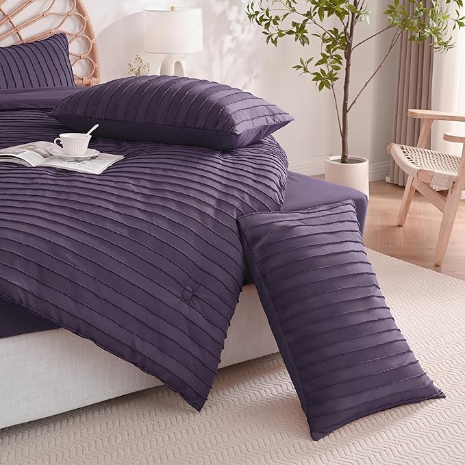 JELLYMONI Pillowcases Standard Size Purple 2 Pack Boho Striped Bed Pillow Covers 20x26in Polyester Envelope Pillow Shams Tufted Bohemian Textured (Pillows are not Included)