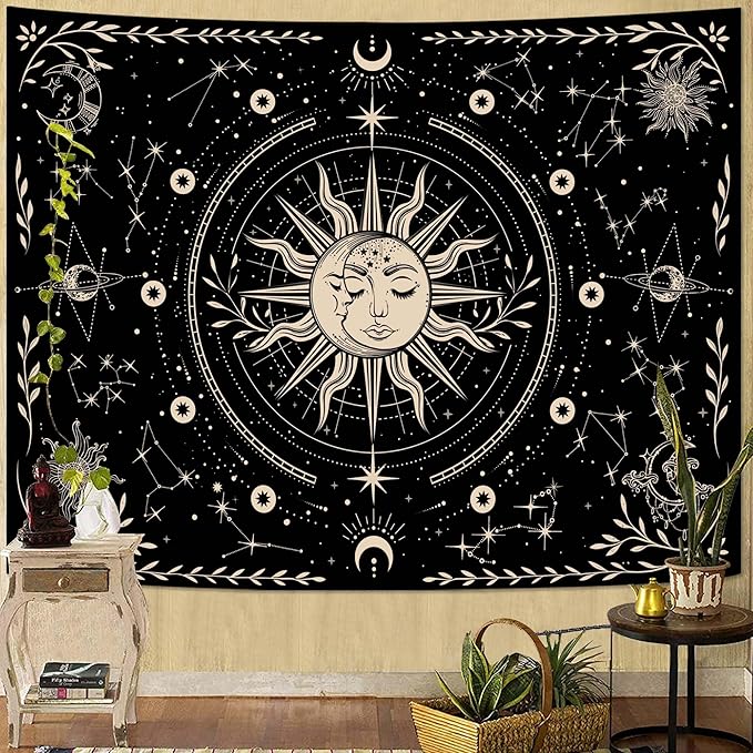Spenlife Celestial Sun and Moon Tapestry Cosmic Tapestry for Bedroom Astral Tapestries Wall Hanging Bedroom Living Room Wall Art and Home Decor 70x90