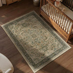 Medallion 4x5 Throw Rug for Large Kitchen, Distressed Vintage Small Area Rugs for Living Room Bedroom, Washable Non Slip Thin Carpet Rug for Home Office/Bathroom/Foyer, Multi Brown/Olive
