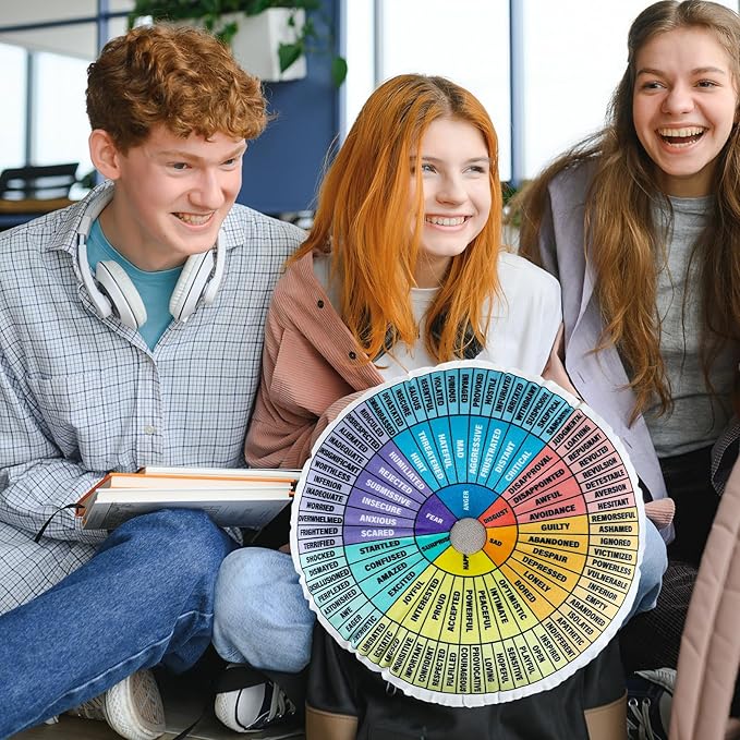 party greeting Wheel of Emotions Feelings Pillow Round Velvet Feelings Wheel Emotion Throw Pillow Circle Seating Floor Cushion for Office Home Room Sofa Decor Counselor Physical Therapist Gifts