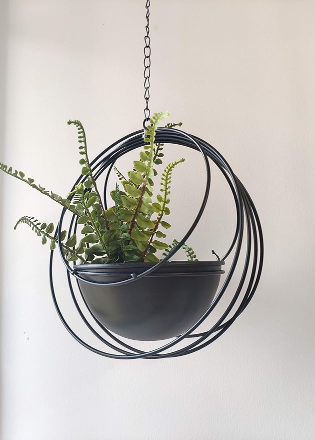 RISEON Boho Metal Plant Hanger,Metal Geometric Hanging Planter, Modern Planter, Mid Century Air Plant Holder Stand, Minimalist Planter for Indoor Outdoor Home Wedding Decor (Black)