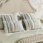 FUTEI Navy Brown Accent Throw Pillow Covers Set of 2, 12x20 Inch Plush Tufted Striped Textured Decorative Pillow Cases for Farmhouse Boho Couch Decor