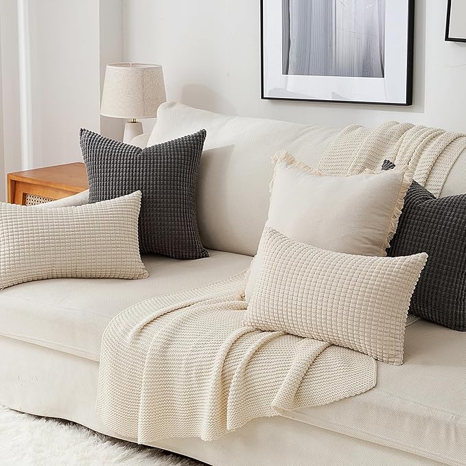 Topfinel 4 Packs Dark Grey Decorative Throw Pillow Covers 16x16 Inch for Living Room Couch Bed, Rustic Modern Farmhouse Home Decor, Soft Corduroy Bulge Cute Accent Square Cushion Case 40x40 cm